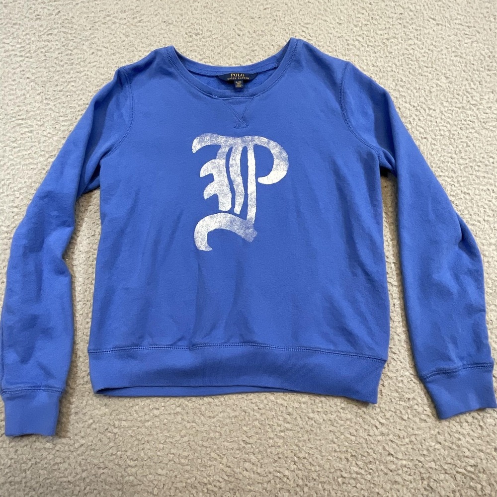Polo Ralph Lauren Sweatshirt Girls XL Blue Graphic RL 67 Print Cotton Blend